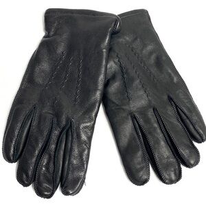 Fownes black leather cashmere blend lined gloves NWOT